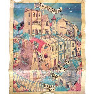 Haight Ashbury San Francisco Street Fair Vintage 1983 Poster Thrashed 19x 24